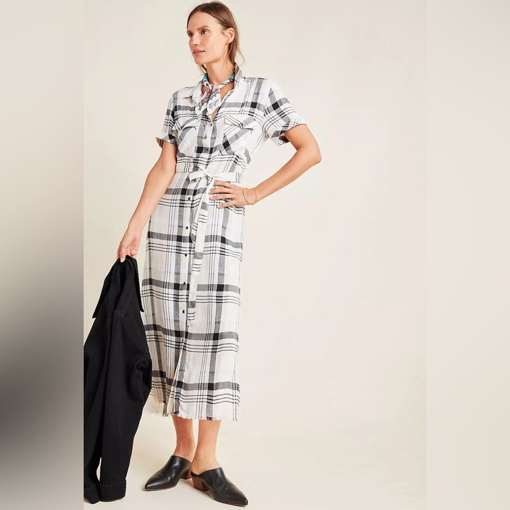 Anthropologie Cloth & Stone Hannah Midi Shirtdress in Black and White XS NWT - Picture 2 of 15